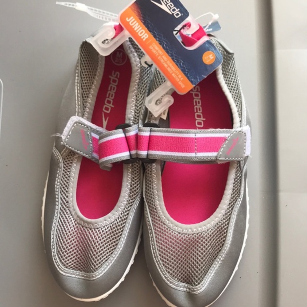 SPEEDO Mary Jane gray pink water shoes junior's girls SIZE M (2-3)
